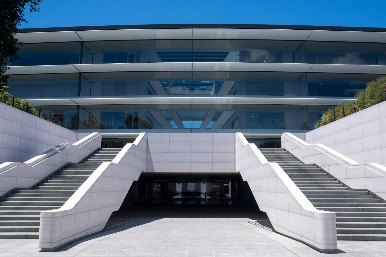 Commercial building entrance and paved approach