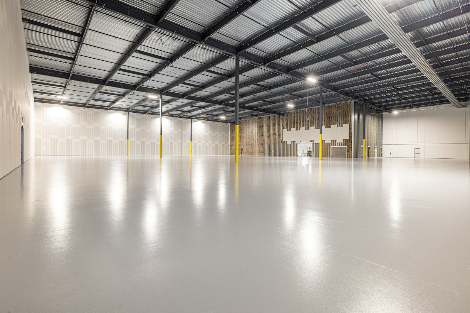 Polished and sealed concrete floor in a warehouse