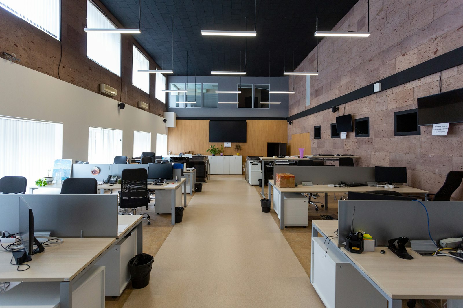 Open plan office with desks cleaned on a regular schedule